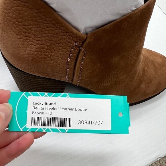 Lucky Brand Bellita Heeled Round Toe Brown Leather Ankle Boots Size 10 NWOB - Picture 8 of 12